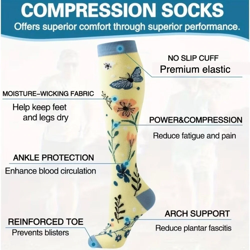 Unisex 20-30 mmHg‎ Compression Socks S/M Medical Butterflies Gardencore 2 Pairs